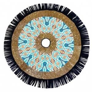 NEW SHOWMAN cowhide leather christmas tree skirt in acid wash aztec inlay